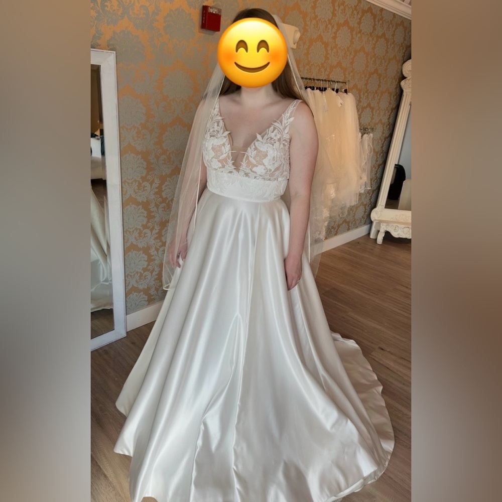 Wedding Gown with Satin Skirt and Lace Embellishments